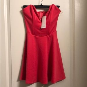 Strapless low plunge mini dress